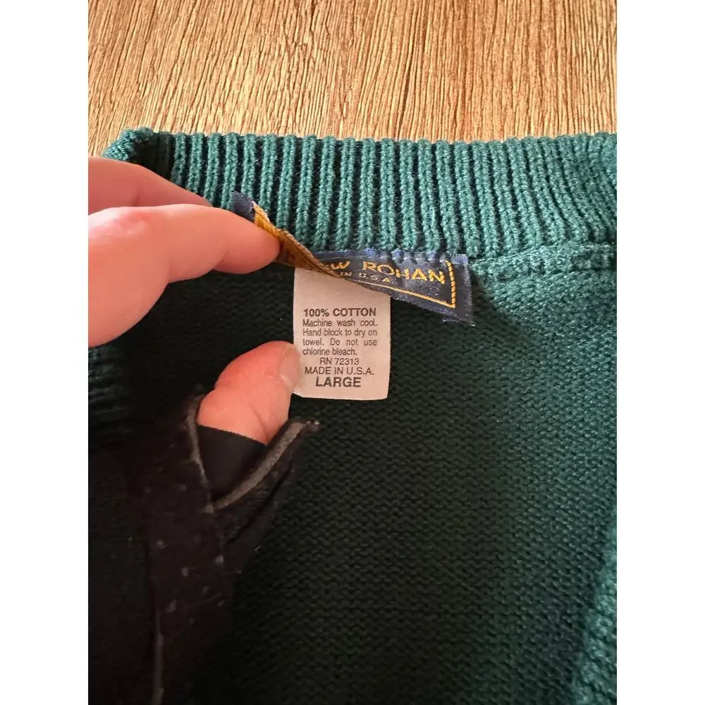 Andrew Rohan Vtg Green V Neck Sweater Size Large - Picture 4 of 7